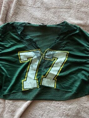 Fashion Nova Green Mesh Jersey Crop Top with Yellow & White Number 77